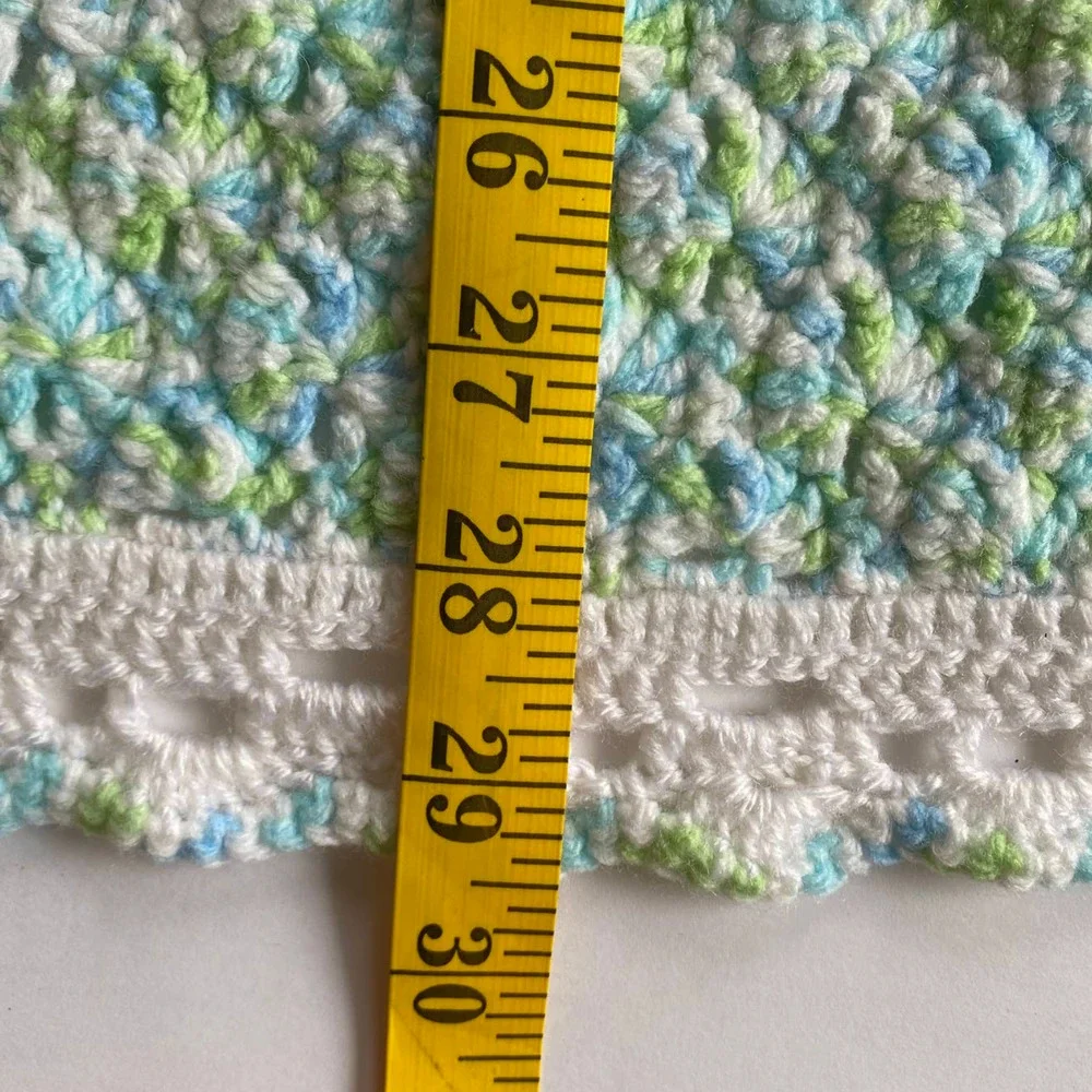 Handmade Knit or Crocheted Baby Blanket Pastel Colors Scalloped Edge